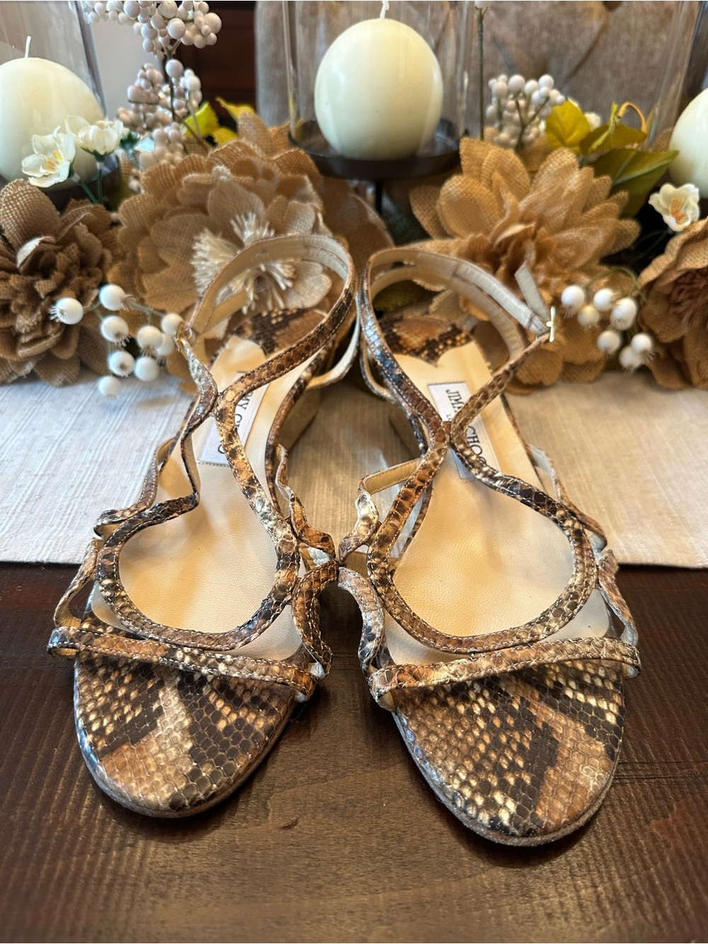 Jimmy Choo Tan/Brown Snakeskin Strappy Sandals